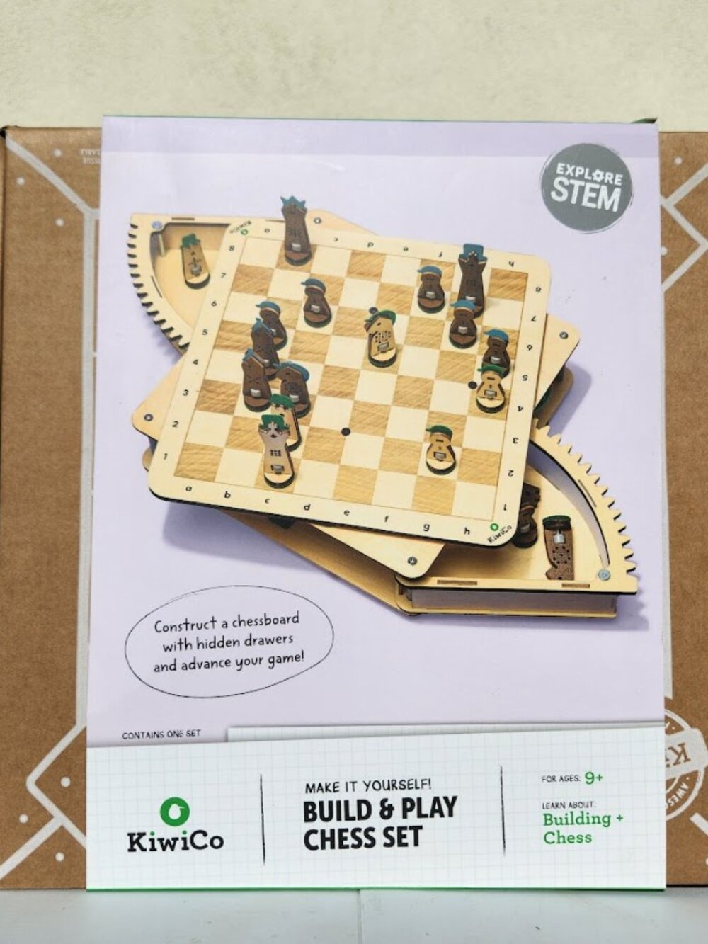 NEW KiwiCo Chess Set Wooden Game Board and Pieces with Hidden Storage Brand New